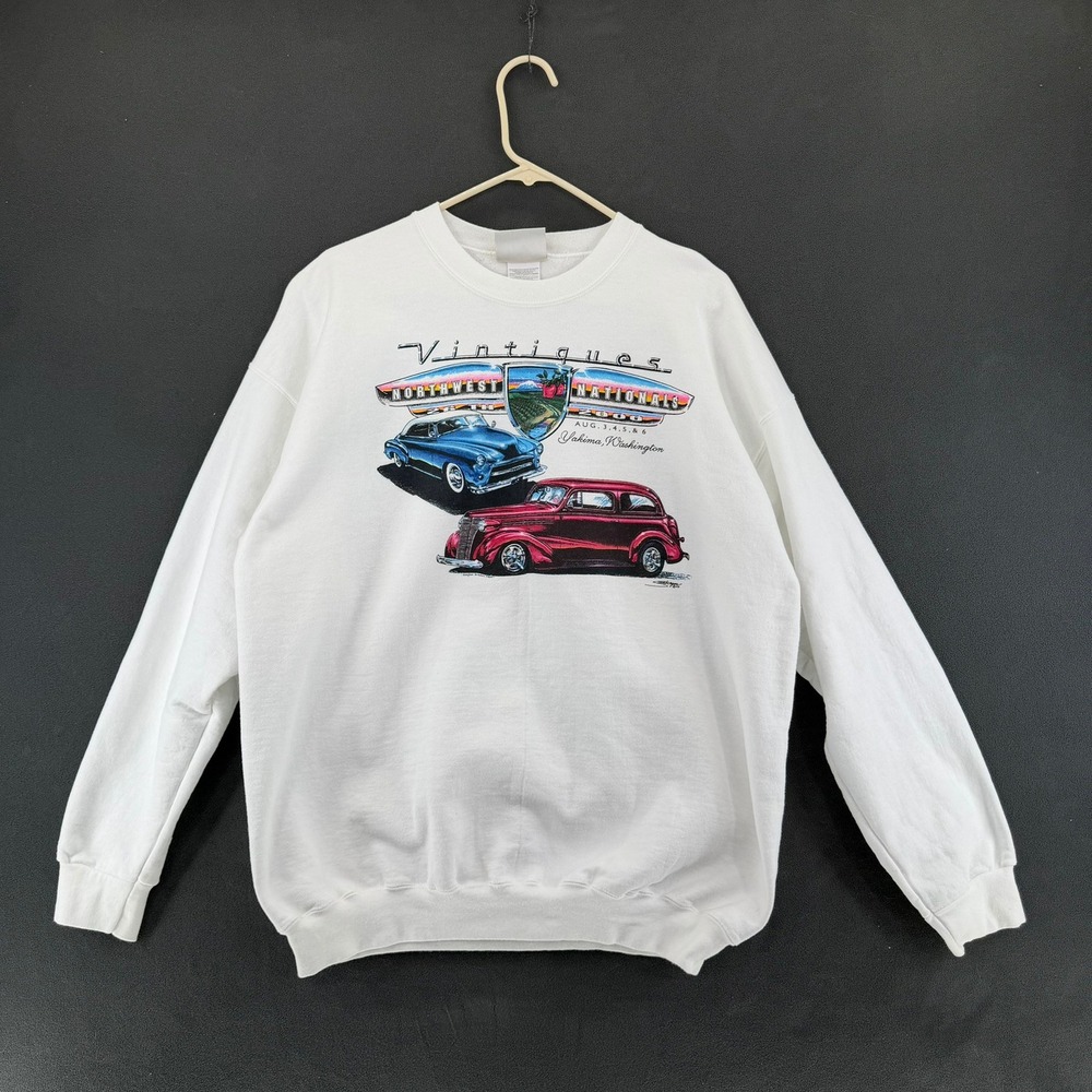 VTG 2000 Hanes Vintiques Northwest Nationals Car Show Sweatshirt White L READ